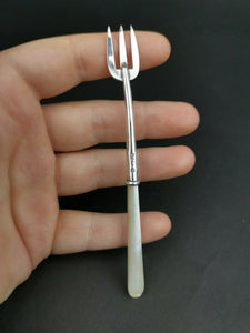Antique Pickle or Olive Fork Sterling Silver and Mother of Pearl British Hallmarked Chester England