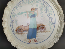 Load image into Gallery viewer, Vintage Flapper Lady and Car Art on Round Wood Wall Hanging
