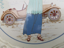 Load image into Gallery viewer, Vintage Flapper Lady and Car Art on Round Wood Wall Hanging
