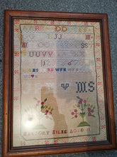 Load image into Gallery viewer, Antique Embroidered Sampler Embroidery Named and Signed Original Art Hand Made Victorian 1800&#39;s Framed
