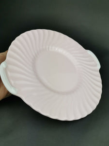 Antique Minton Ceramic Serving Platter Plate Round Pink and White Parian Signed