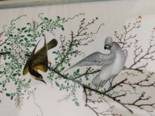 Load image into Gallery viewer, Antique Chinese Birds on Cherry Tree Branch on Rice Paper in Wood Wooden Frame Framed Original Art
