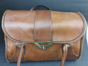 Vintage Brown Leather Large Handbag Hand Bag Purse 1950's - 1960's Original Cow Hide Made in England