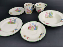 Load image into Gallery viewer, Vintage Alfred Meakin Pixie Ware Dishes Teacup Cup Mug Saucers Plate Bowl Set Ceramic Pottery Made in England 1950&#39;s Mid Century Original
