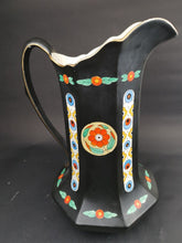 Load image into Gallery viewer, Antique Pitcher Jug Vase Large Ceramic Pottery Arts and Crafts Art Nouveau Deco Late 1800&#39;s - Early 1900&#39;s Original Black Multicolored
