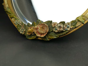 Vintage Barbola Flower Mirror Oval Dresser or Vanity Mirror 1940's Original