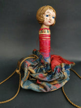 Load image into Gallery viewer, Vintage Pouch Purse with Celluloid Flapper Doll Inside Drawstring Bag 1920&#39;s Original
