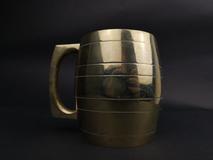 Vintage Silver Plate and Brass Metal Ribbed Tankard Cup Mug Stein 1920's Signed Hand Made Original Art Deco