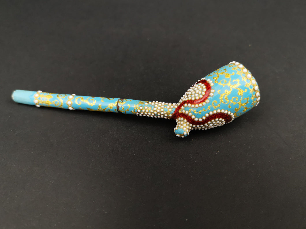 Antique Clay and Enamel Smoking Pipe Hand Painted