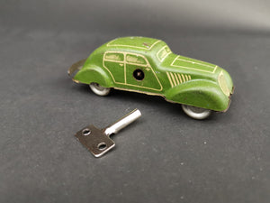 Vintage Clockwork Wind Up Toy Car with Original Winding Key 1940's Original Tin Metal Tinplate Tin Litho Green