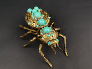 Vintage Spider Insect Trinket or Jewelry Box or Ashtray Novelty Gold Brass Metal Figural Figurine Statue Very Unusual