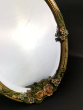 Load image into Gallery viewer, Vintage Barbola Flower Mirror Oval Dresser or Vanity Mirror 1940&#39;s Original
