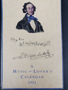 Vintage Felix Mendelssohn A Music Lovers Calendar 1951 Original with Sheet Music for a Song To Play Every Month