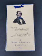 Load image into Gallery viewer, Vintage Felix Mendelssohn A Music Lovers Calendar 1951 Original with Sheet Music for a Song To Play Every Month
