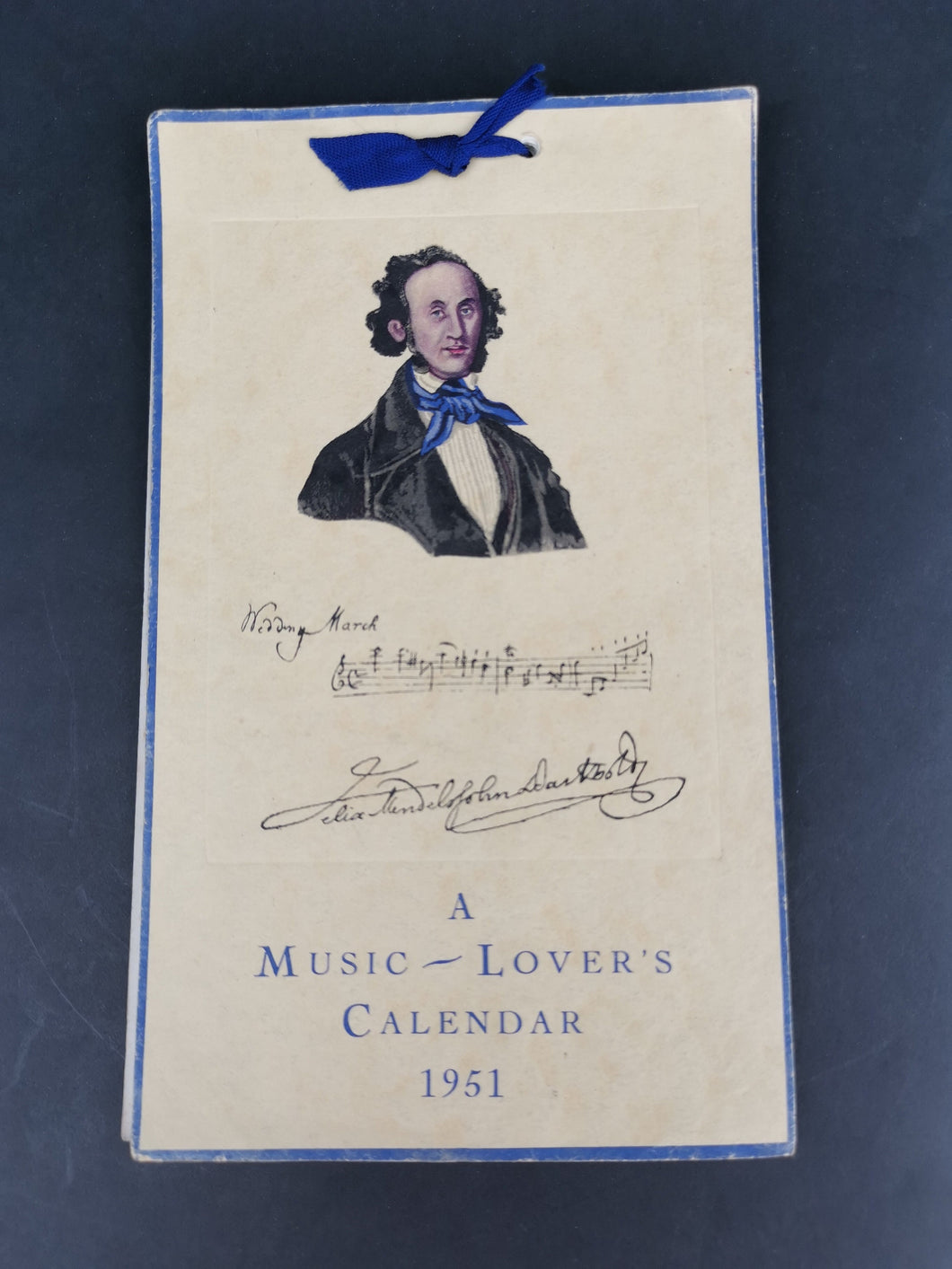 Vintage Felix Mendelssohn A Music Lovers Calendar 1951 Original with Sheet Music for a Song To Play Every Month