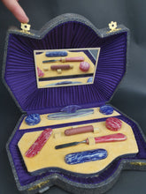 Load image into Gallery viewer, Vintage Art Deco Manicure Set in Original Faux Shagreen Fitted Case Box with Celluloid Nail Tools 1920&#39;s Original Velvet Lined
