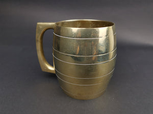 Vintage Silver Plate and Brass Metal Ribbed Tankard Cup Mug Stein 1920's Signed Hand Made Original Art Deco
