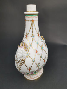 Antique Bottle Vase French Parian Porcelain  with Lady Faces Late 1800's - Early 1900's Original Hand Painted White Coral Gold Turquoise