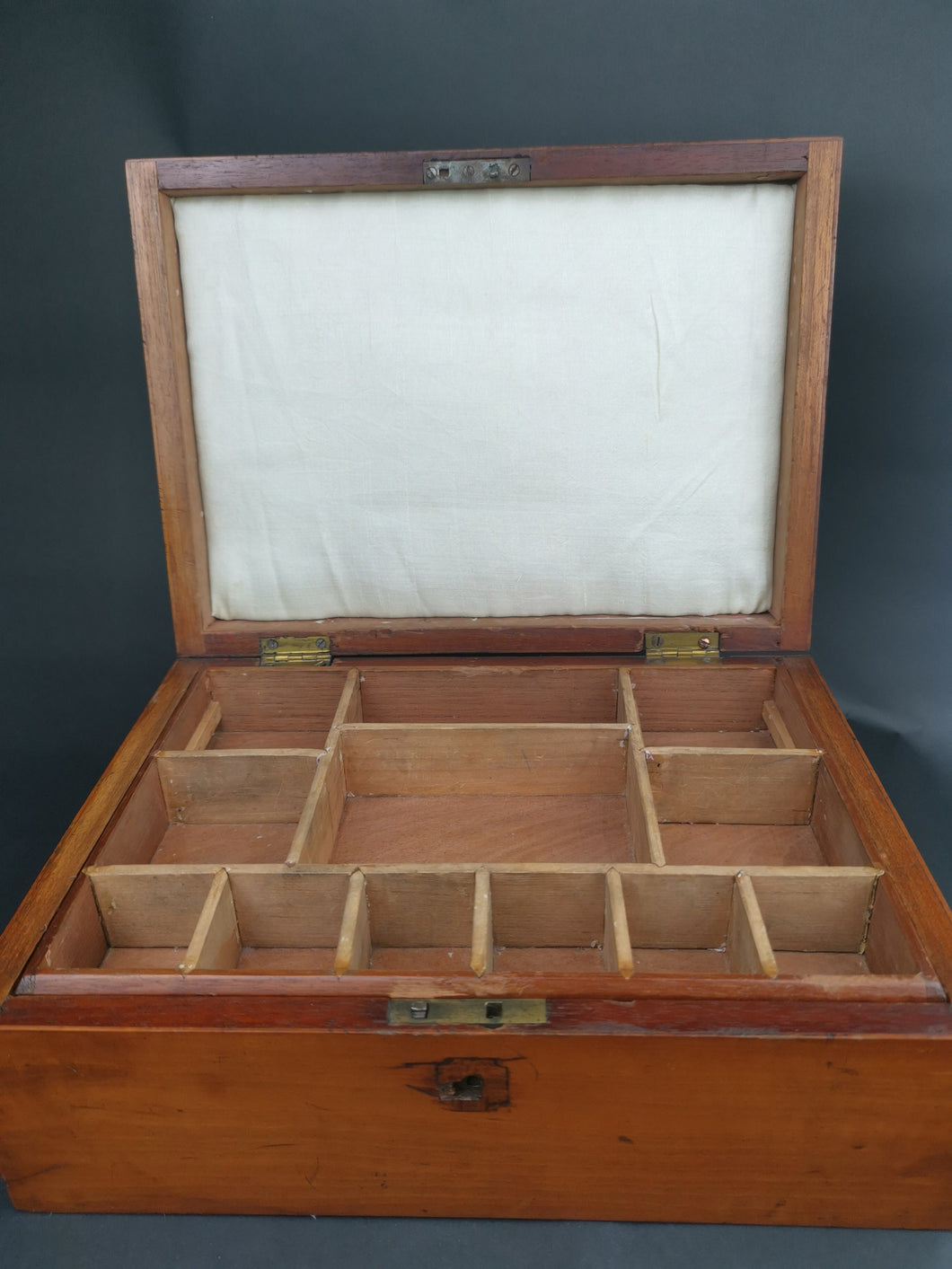 Antique Wooden Jewelry or Sewing Box with Lots of Compartments and Original Key Early 1900's Original