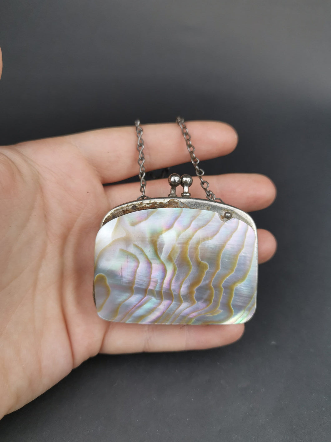 Antique Mother of Pearl Shell Sovereign Coin Purse with Chain Link Top Handle Victorian Original 1800's
