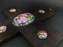 Load image into Gallery viewer, Vintage Crucifix Cross Wall Hanging Esmaltes Garcia Wood and Enamel Wooden Large Spanish Hand Made in Spain 1960&#39;s Original
