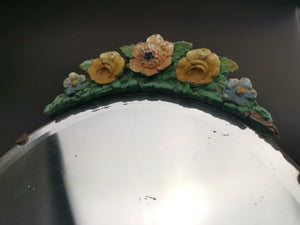 Vintage Barbola Mirror Oval with Flowers for Vanity or Dressing Table 1930's - 1940's Original Large