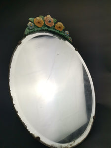 Vintage Barbola Mirror Oval with Flowers for Vanity or Dressing Table 1930's - 1940's Original Large