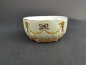 Antique Ceramic Porcelain Bowl Dish Victorian Edwardian Art Nouveau with Bows and Vases on the Sides Late 1800's - Early 1900's Original