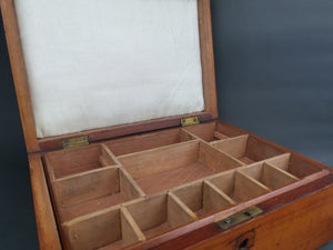 Antique Wooden Jewelry or Sewing Box with Lots of Compartments and Original Key Early 1900's Original