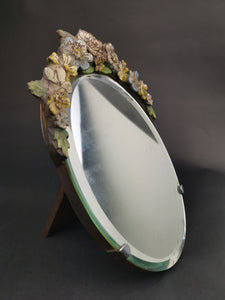 Vintage Barbola Mirror Oval with Flowers for Vanity or Dressing Table 1930's - 1940's Original