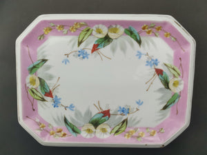 Antique Vanity Tray Victorian Late 1800's Ceramic Porcelain Hand Painted with Flowers Decorative