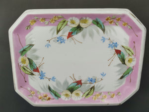Antique Vanity Tray Victorian Late 1800's Ceramic Porcelain Hand Painted with Flowers Decorative