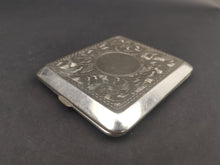 Load image into Gallery viewer, Vintage Silver Plated Metal Cigarette Case with Ornate Designs on Front and Back 1920&#39;s - 1930&#39;s Original
