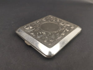 Vintage Silver Plated Metal Cigarette Case with Ornate Designs on Front and Back 1920's - 1930's Original
