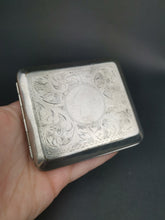 Load image into Gallery viewer, Vintage Silver Plated Metal Cigarette Case with Ornate Designs on Front and Back 1920&#39;s - 1930&#39;s Original
