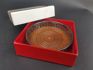 Vintage Wine Coaster Wood and Silver Plate in Original Presentation Box French Letang and Remy