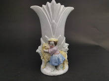 Load image into Gallery viewer, Antique Flower or Spill Vase with Girl and Lamb Victorian Bisque Porcelain Late 1800&#39;s Original
