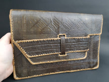 Load image into Gallery viewer, Vintage Brown Leather Clutch Bag Purse Tooled Leather 1940&#39;s - 1950&#39;s Original
