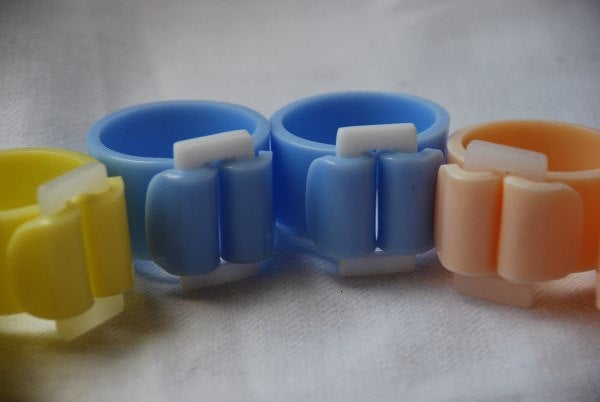 Vintage Perspex Lucite Napkin Rings Set of 6 Early Plastic Pastel Pink Peach Blue White and Yellow Kitchen Kitchenalia Dining Serving