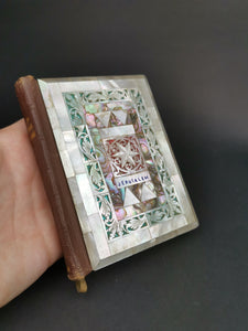 Vintage Red Letter New Testament Bible with Carved Mother of Pearl and Abalone Shell Front and Back Cover and Leather Spine 1940's Original