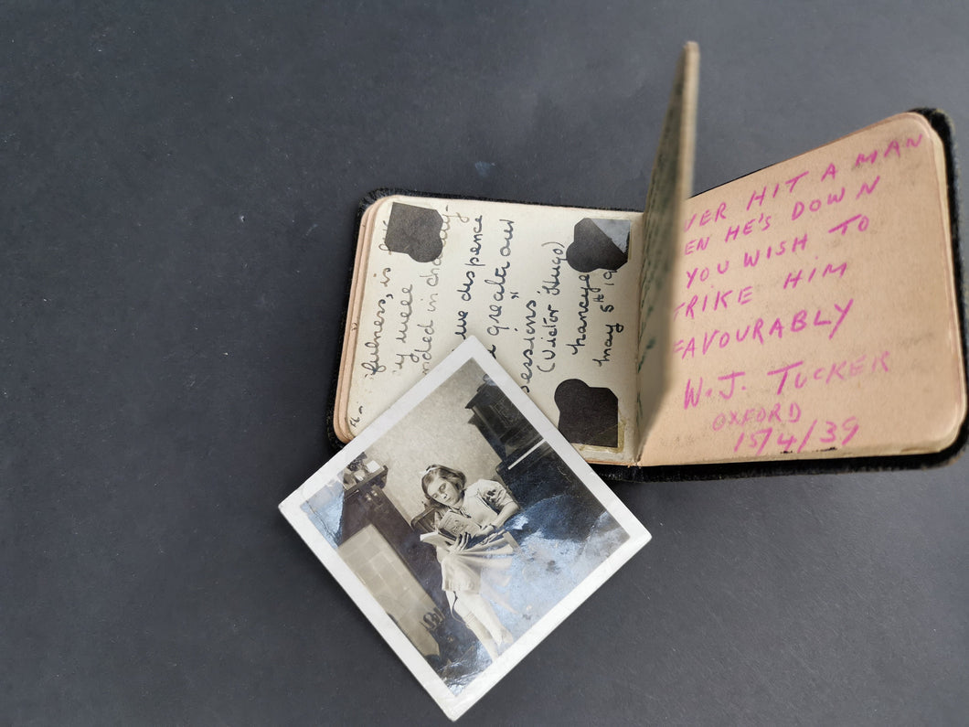 Vintage Miniature Autograph Book Black Leather with Original Poems Poetry Writing Signatures Etc. 1930's Original and Photo of Owner