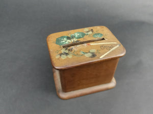 Antique Match Box Holder Dispenser Treen Wood Wooden Cannes France Souvenir Hand Painted Original French