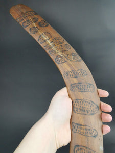 Antique Aboriginal Boomerang Hand Made Original Carved Wood Wooden with Dot Art