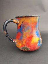 Load image into Gallery viewer, Antique Enamel and Metal Pitcher Jug Enamel Ware End of Day Rainbow Multicolored Rare French Early 1900&#39;s Original
