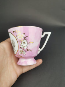 Antique Tea Cup Aberdeen Scotland Souvenir Pink White and Gold Victorian Late 1800's - Early 1900's Old Machar Cathedral Church of Scotland