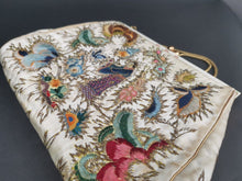 Load image into Gallery viewer, Vintage Top Handle Hand Bag Purse Kruckers Hand Made in England Embroidered Chinese Silk Gold Work with Original Booklet 1950&#39;s
