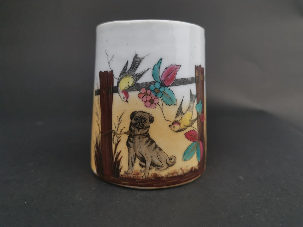 Antique Forget Me Not Pug Dog Tea Cup Mug Ceramic Porcelain Victorian Original Late 1800's