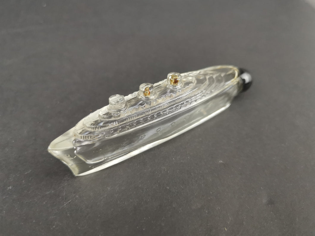 Vintage Novelty Perfume Bottle Glass Ship Figural 1940's - 1950's Original Rare and Unusual
