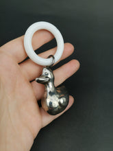 Load image into Gallery viewer, Vintage Duck Baby Rattle Silver Plated Metal and Plastic 1950&#39;s Mid Century Original Silverplated
