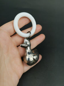 Vintage Duck Baby Rattle Silver Plated Metal and Plastic 1950's Mid Century Original Silverplated